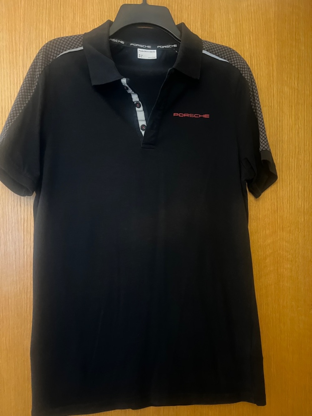 Men's Porsche Black Polo Shirt with Grey Accent
